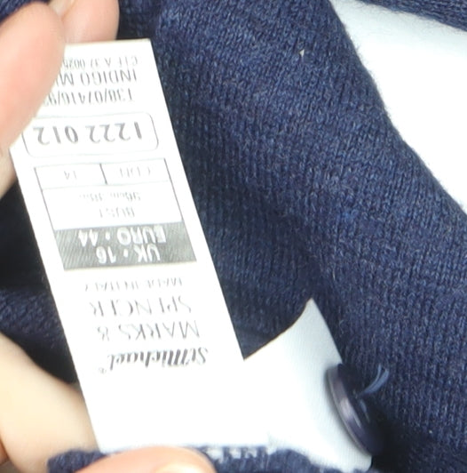Marks and Spencer Women’s Blue Wool Long Sleeve Collared Cardigan Size 16