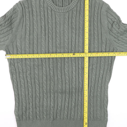 MNG Men's Green Cable-Knit Cotton Jumper Size M
