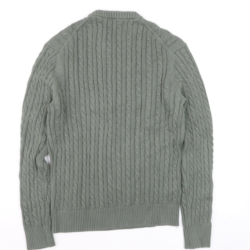 MNG Men's Green Cable-Knit Cotton Jumper Size M