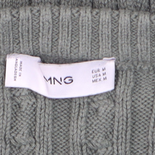 MNG Men's Green Cable-Knit Cotton Jumper Size M