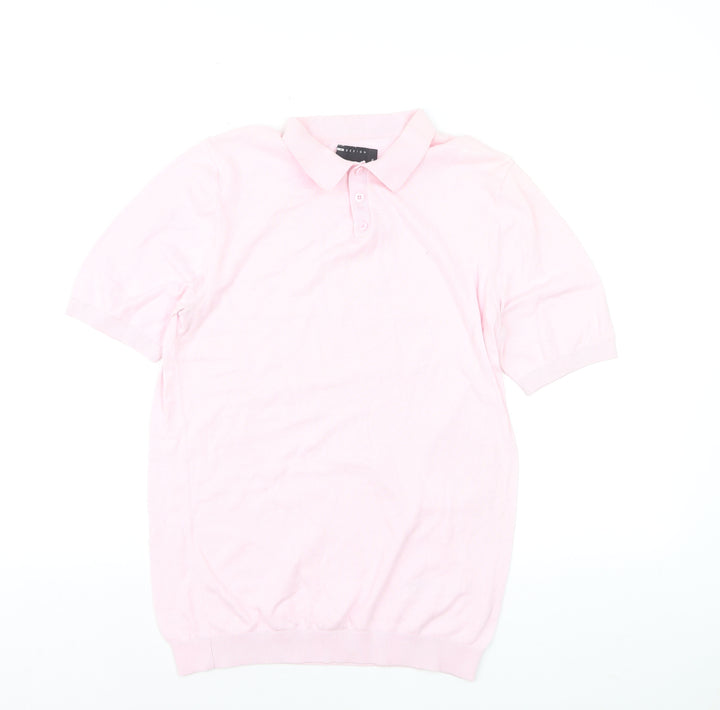 ASOS DESIGN Men's Pink XL Cotton Collared Short Sleeve Polo