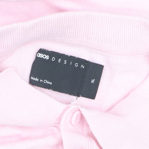 ASOS DESIGN Men's Pink XL Cotton Collared Short Sleeve Polo