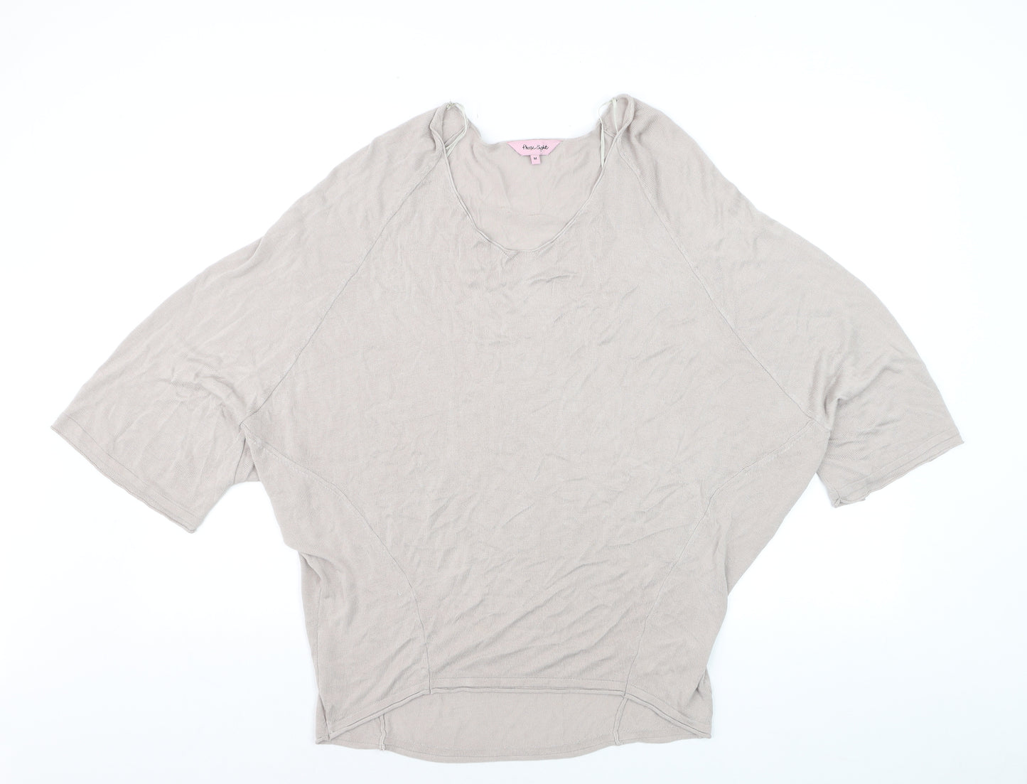 Phase Eight Women Beige V-Neck Relaxed Knit Pullover Jumper Size M