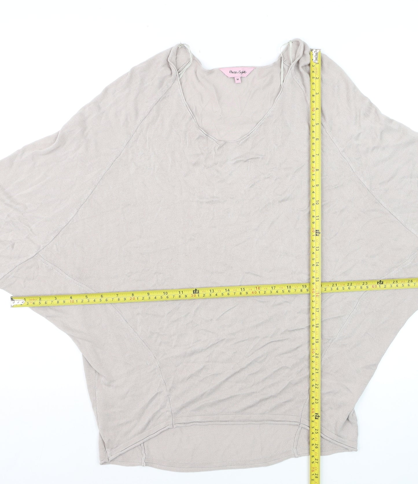 Phase Eight Women Beige V-Neck Relaxed Knit Pullover Jumper Size M