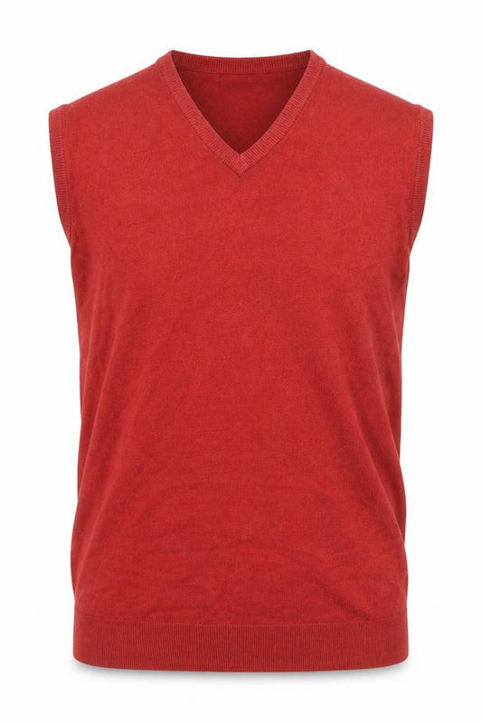 Front view of Greenwoods Escape Men’s Red V-Neck Sleeveless Knit Vest L