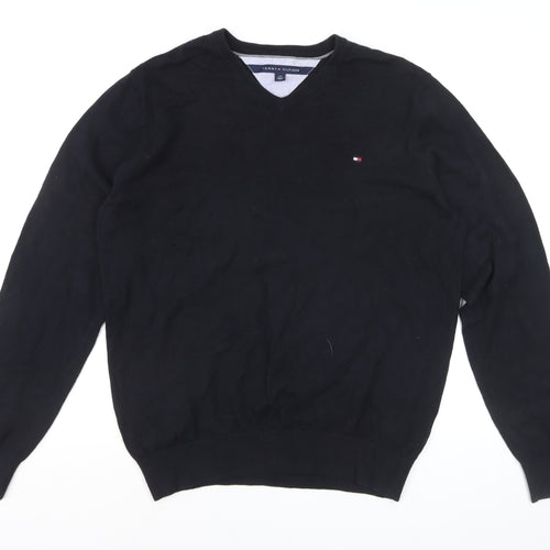 Tommy Hilfiger Men's Black V-Neck Cotton Pullover Jumper L