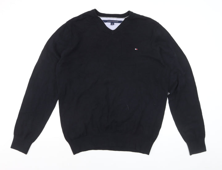 Tommy Hilfiger Men's Black V-Neck Cotton Pullover Jumper L