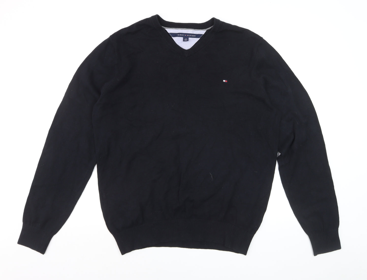 Tommy Hilfiger Men's Black V-Neck Cotton Pullover Jumper L