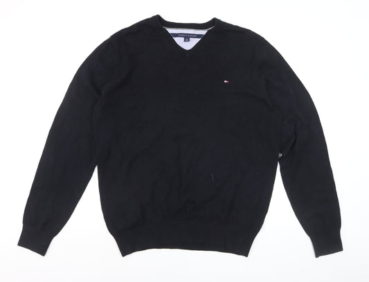 Tommy Hilfiger Men's Black V-Neck Cotton Pullover Jumper L