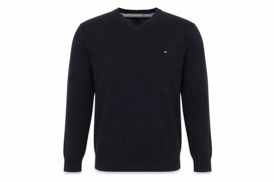 Front view of Tommy Hilfiger Men's Black V-Neck Cotton jumper L