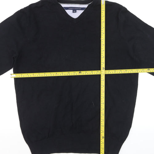 Tommy Hilfiger Men's Black V-Neck Cotton Pullover Jumper L