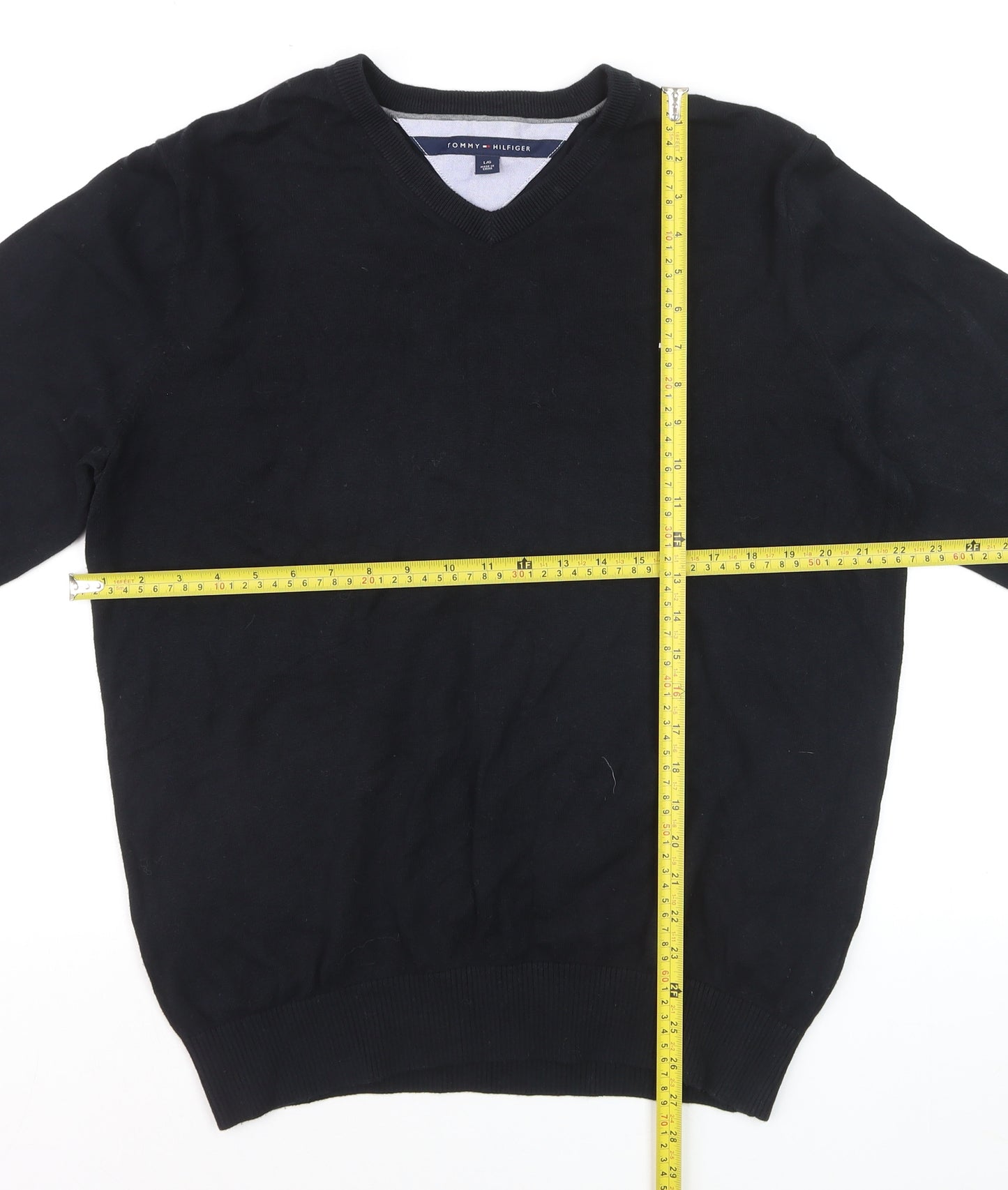 Tommy Hilfiger Men's Black V-Neck Cotton Pullover Jumper L
