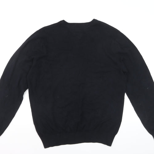Tommy Hilfiger Men's Black V-Neck Cotton Pullover Jumper L
