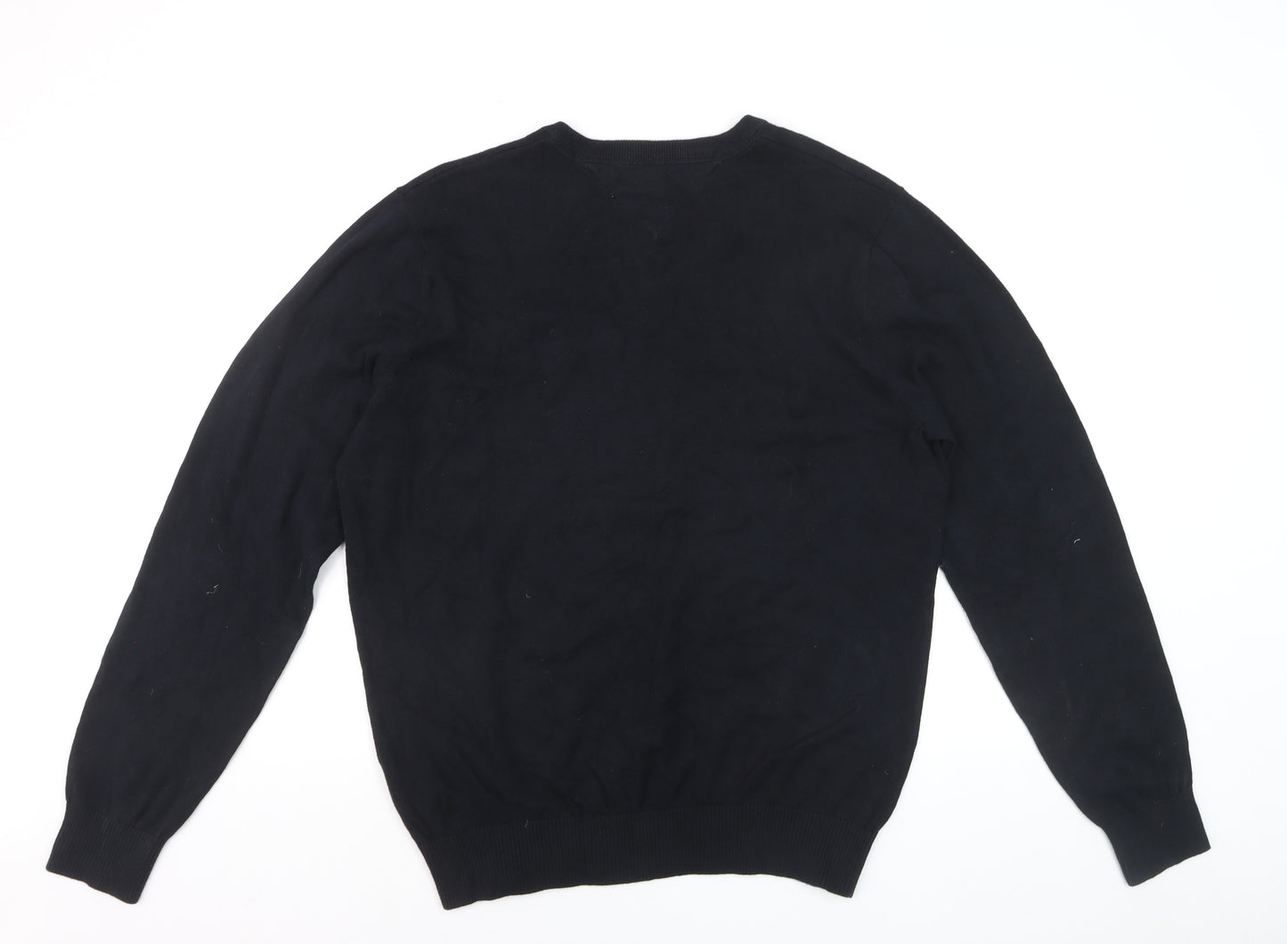 Tommy Hilfiger Men's Black V-Neck Cotton Pullover Jumper L