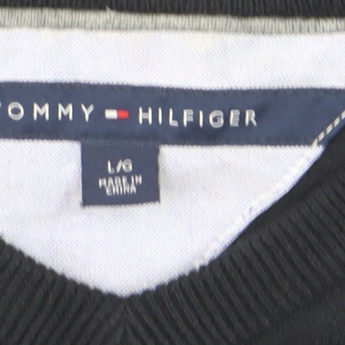 Tommy Hilfiger Men's Black V-Neck Cotton Pullover Jumper L