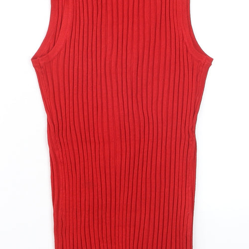 Fontana Women’s Red Knit Beaded Sleeveless V-Neck Tank Top Size S