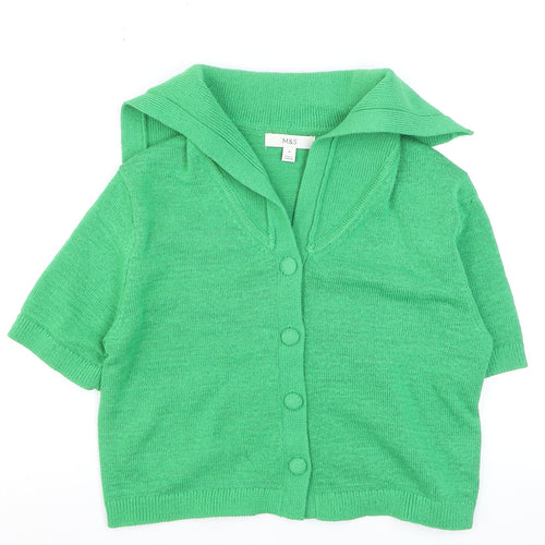 Marks and Spencer Women’s Green Collared Short Sleeve Knit Cardigan M