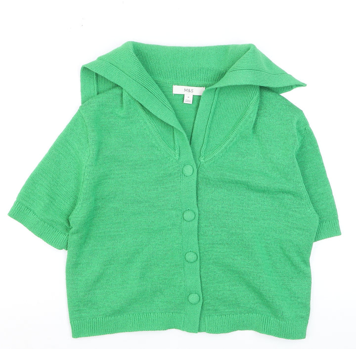 Marks and Spencer Women’s Green Collared Short Sleeve Knit Cardigan M