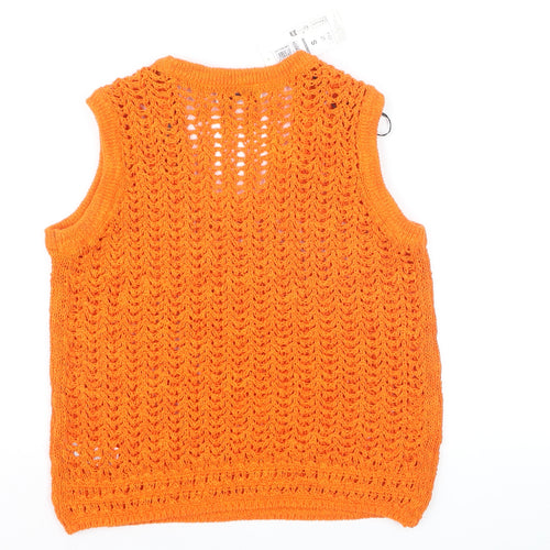Marks and Spencer Women’s Orange Open Knit Sleeveless V-Neck Vest Jumper Size S