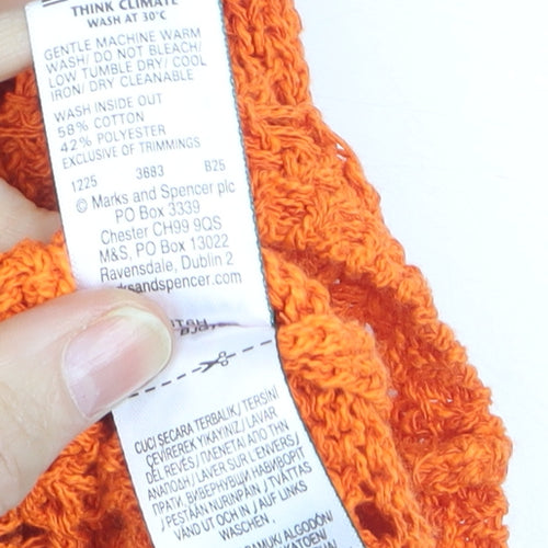 Marks and Spencer Women’s Orange Open Knit Sleeveless V-Neck Vest Jumper Size S