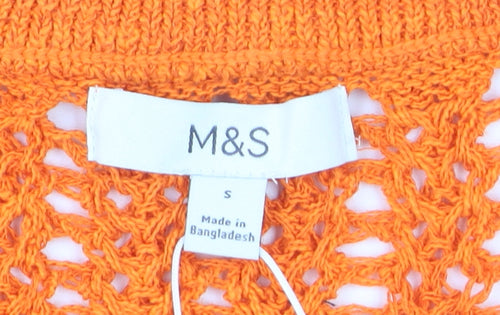 Marks and Spencer Women’s Orange Open Knit Sleeveless V-Neck Vest Jumper Size S