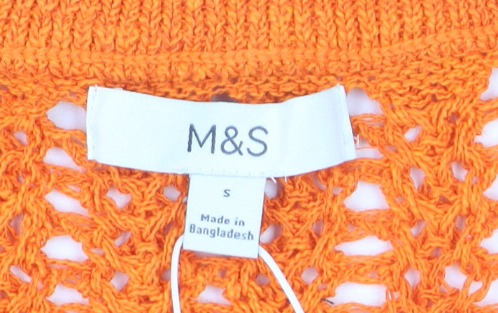 Marks and Spencer Women’s Orange Open Knit Sleeveless V-Neck Vest Jumper Size S