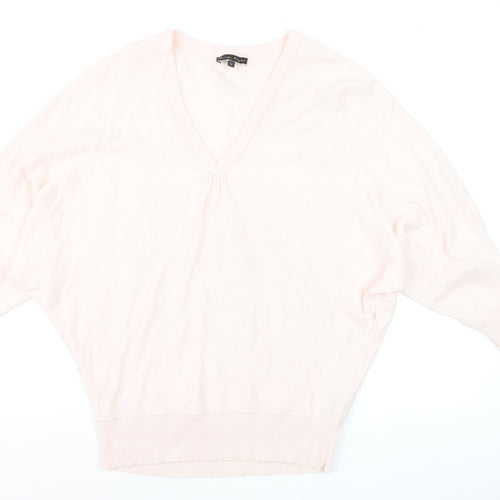Phase Eight Women's Pink V-Neck Relaxed Cotton Silk Jumper M