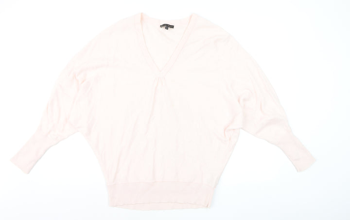Phase Eight Women's Pink V-Neck Relaxed Cotton Silk Jumper M