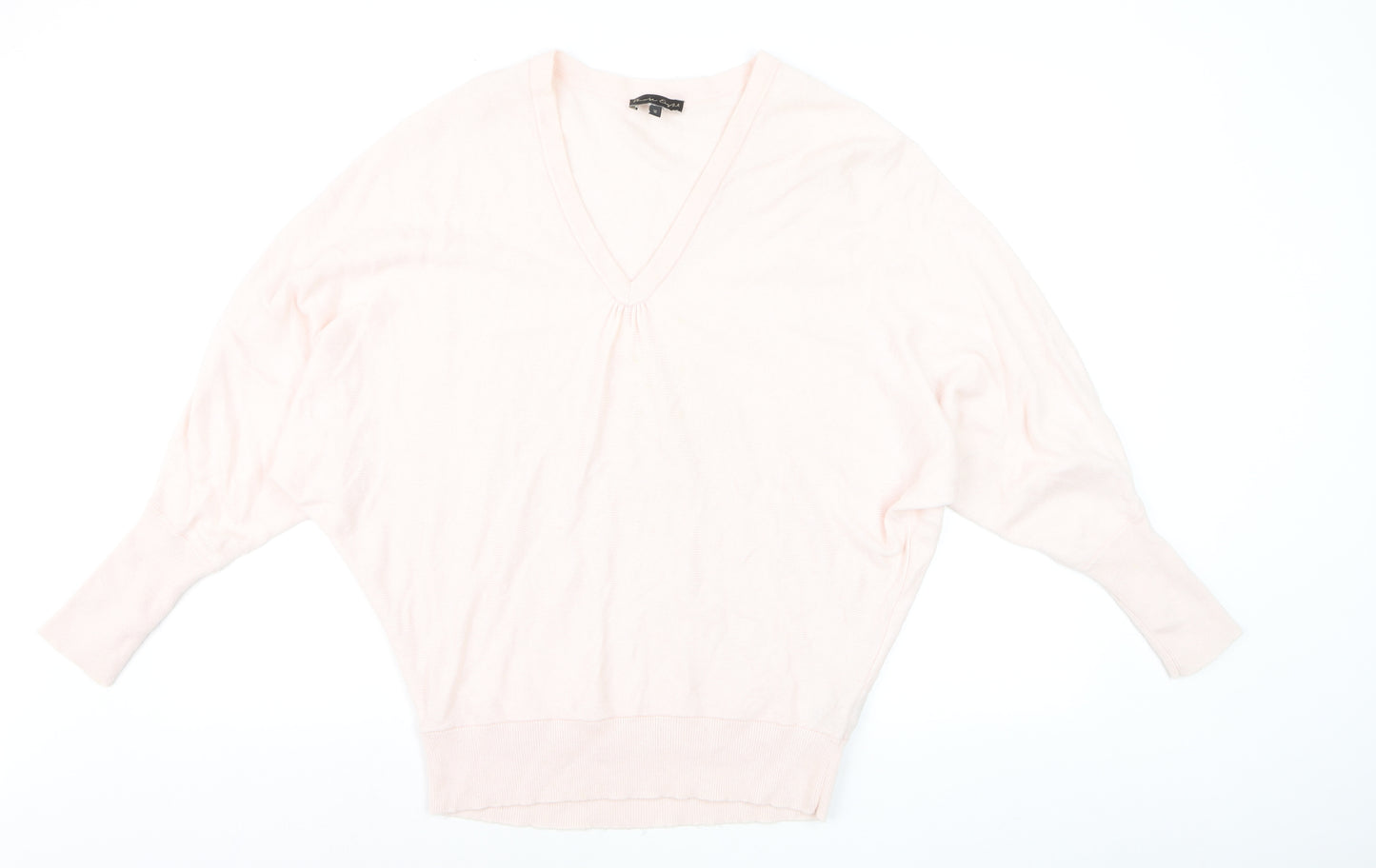 Phase Eight Women's Pink V-Neck Relaxed Cotton Silk Jumper M