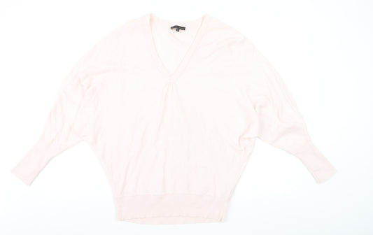 Phase Eight Women's Pink V-Neck Relaxed Cotton Silk Jumper M