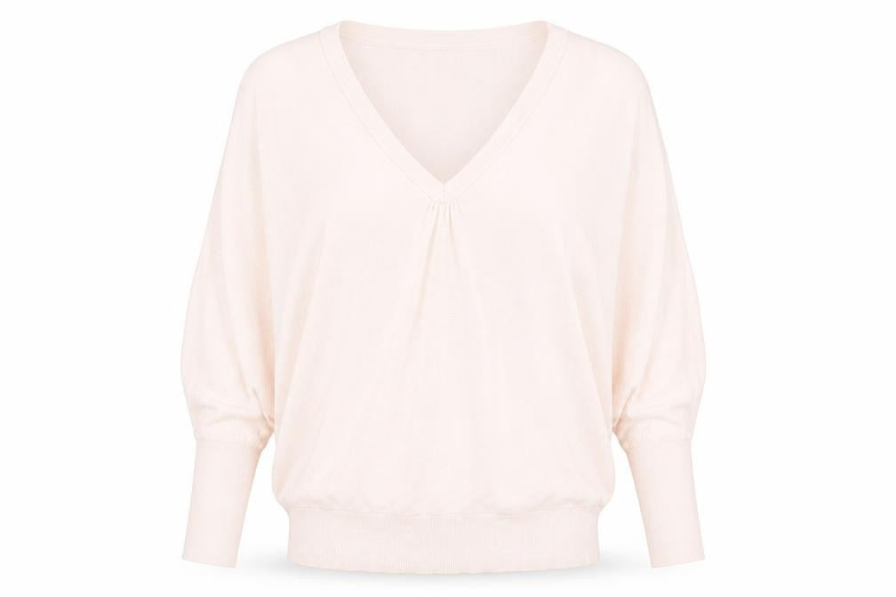 Front view of Phase Eight Women's Pink V-Neck Relaxed Cotton Silk Jumper M