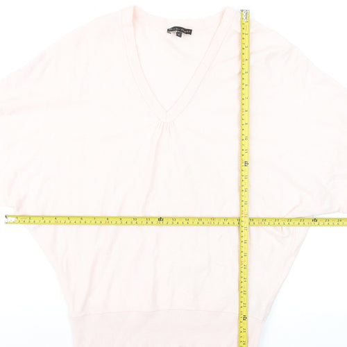Phase Eight Women's Pink V-Neck Relaxed Cotton Silk Jumper M