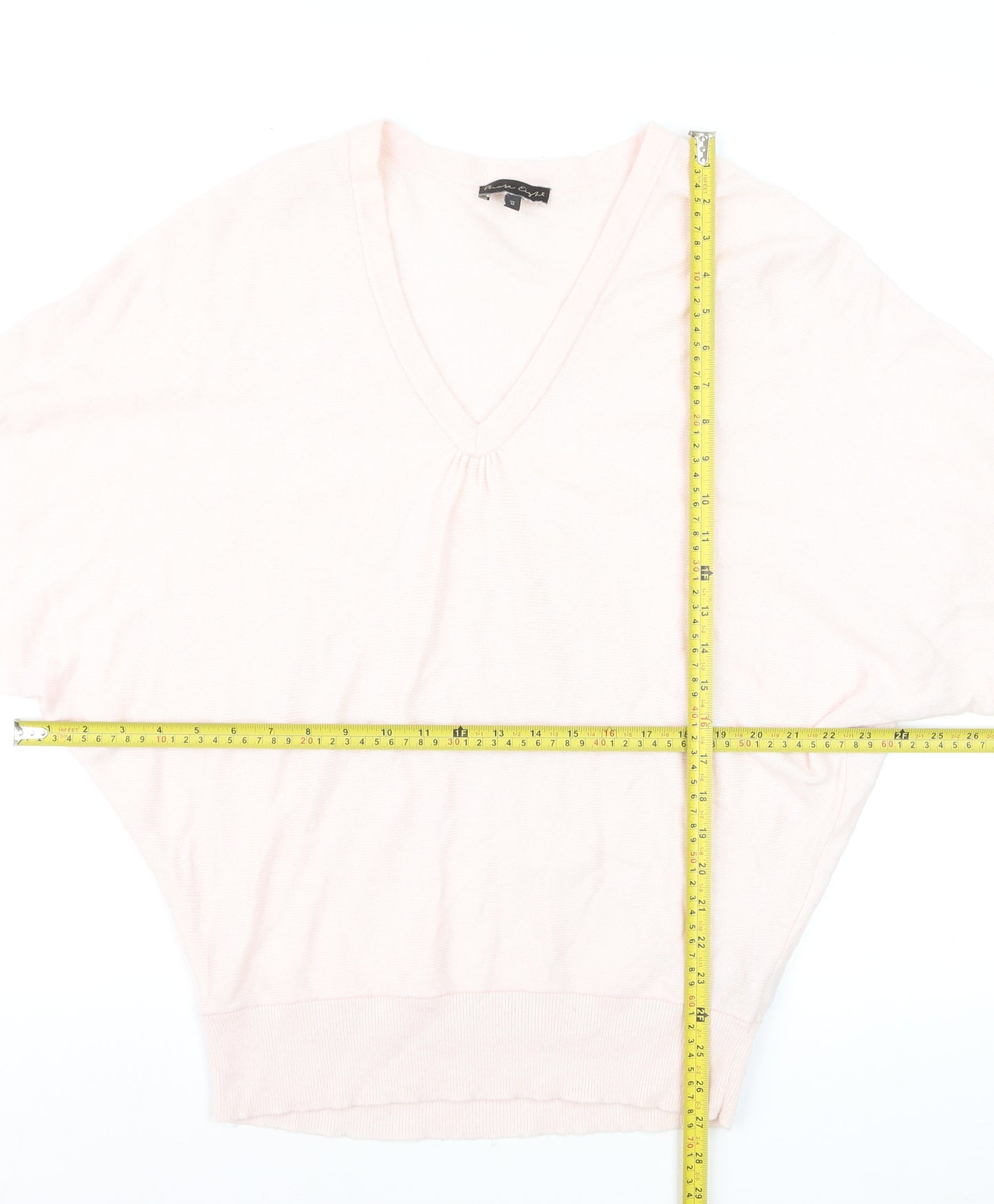 Phase Eight Women's Pink V-Neck Relaxed Cotton Silk Jumper M