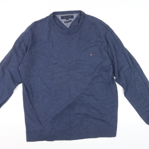 Tommy Hilfiger Men's Blue Cotton Cashmere Jumper XL Crew Neck