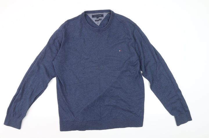 Tommy Hilfiger Men's Blue Cotton Cashmere Jumper XL Crew Neck