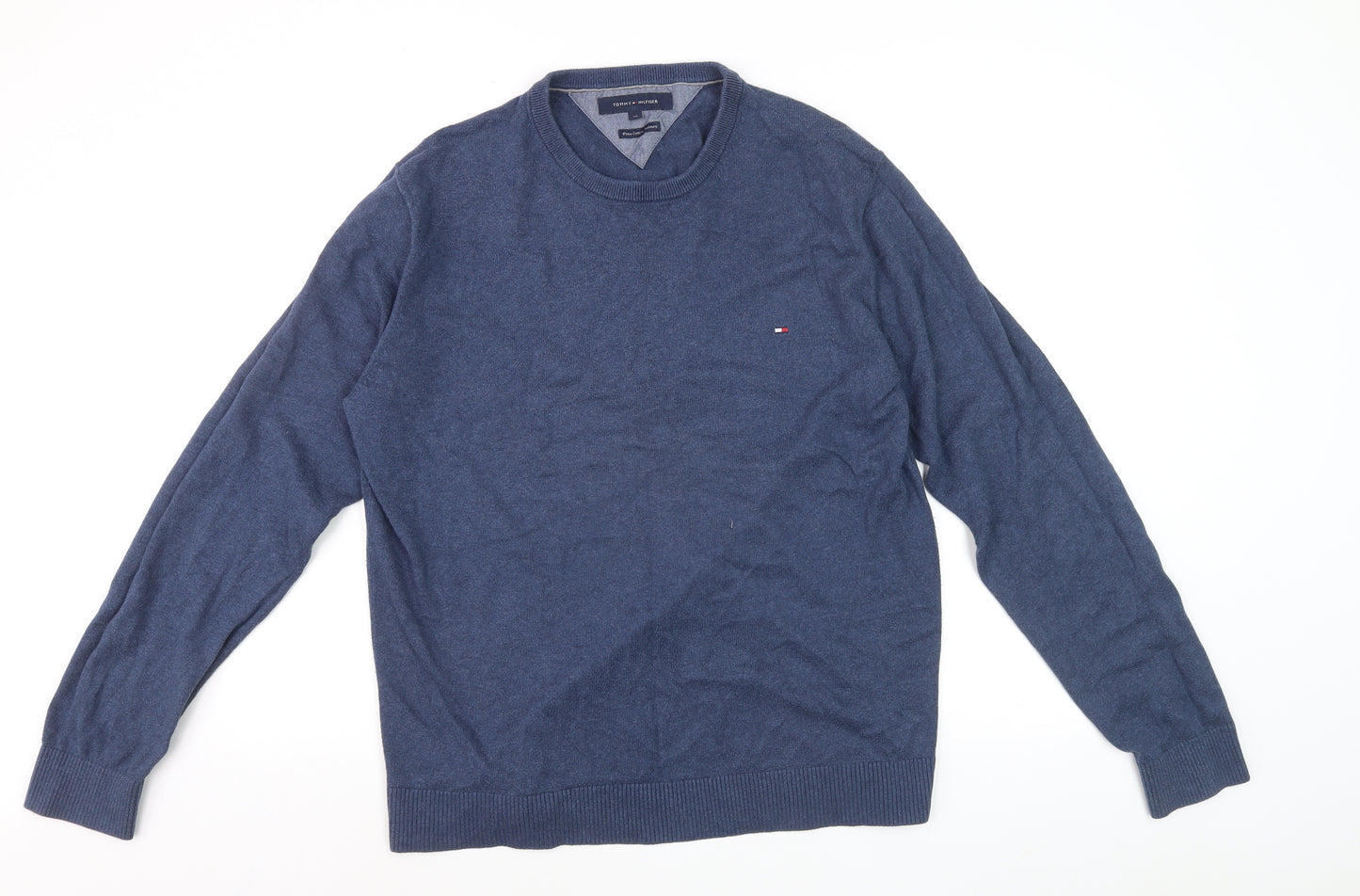 Tommy Hilfiger Men's Blue Cotton Cashmere Jumper XL Crew Neck