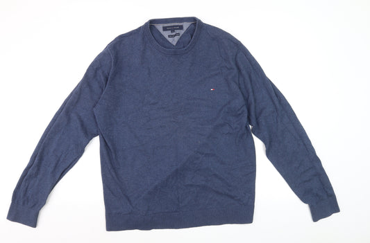 Tommy Hilfiger Men's Blue Cotton Cashmere Jumper XL Crew Neck