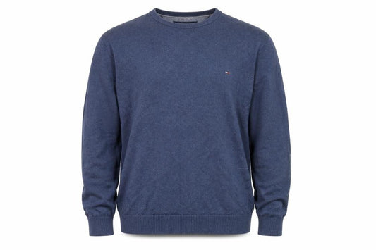 Front view of Tommy Hilfiger Men's Blue Cotton Cashmere Jumper XL Crew Neck