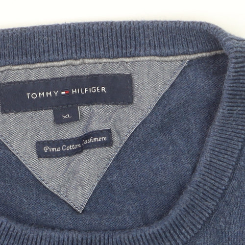 Tommy Hilfiger Men's Blue Cotton Cashmere Jumper XL Crew Neck