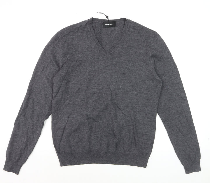 The Kooples Men's Grey Wool V-Neck Jumper Size M Classic Knit