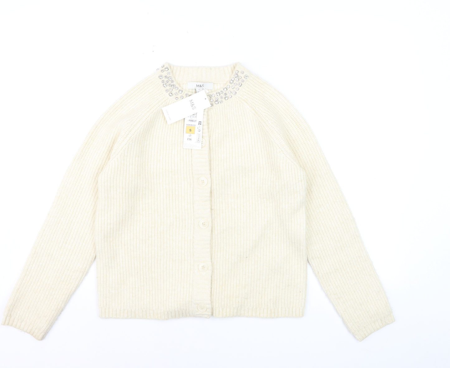 Marks and Spencer Women’s Ivory Jewel Button Cardigan Size S