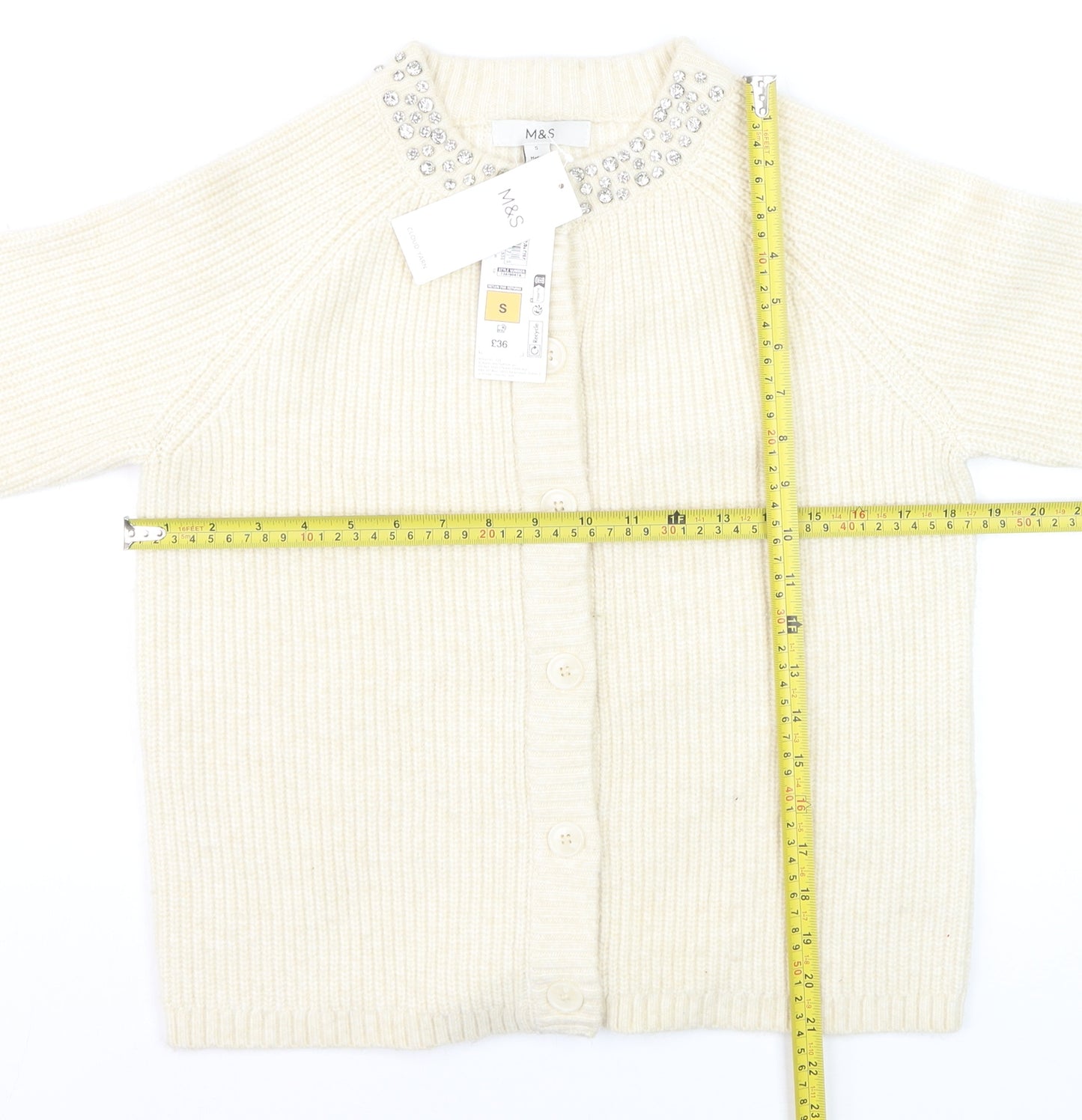 Marks and Spencer Women’s Ivory Jewel Button Cardigan Size S