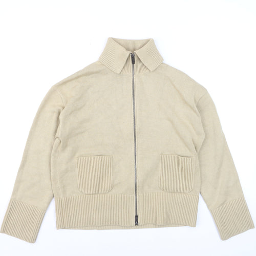 Marks and Spencer Men's Beige Full Zip Cotton Jumper Size M