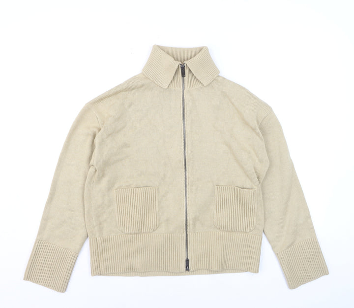 Marks and Spencer Men's Beige Full Zip Cotton Jumper Size M