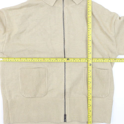 Marks and Spencer Men's Beige Full Zip Cotton Jumper Size M