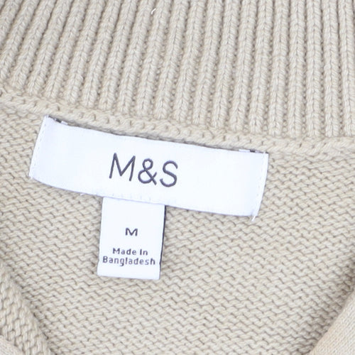 Marks and Spencer Men's Beige Full Zip Cotton Jumper Size M