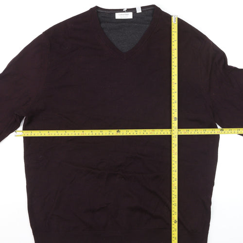 Calvin Klein Men's Brown XL V-Neck Merino Wool Jumper