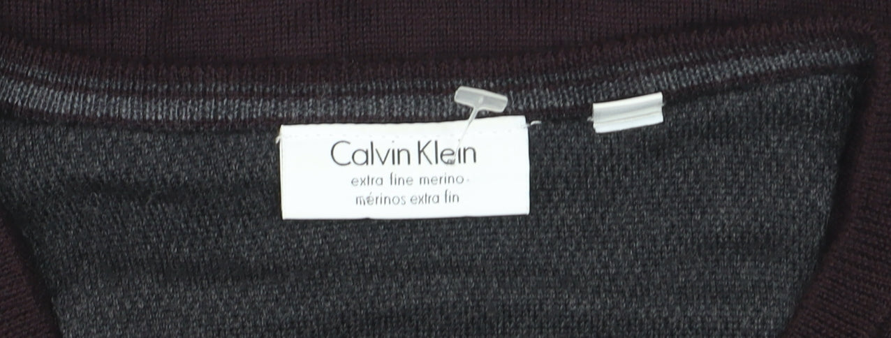 Calvin Klein Men's Brown XL V-Neck Merino Wool Jumper