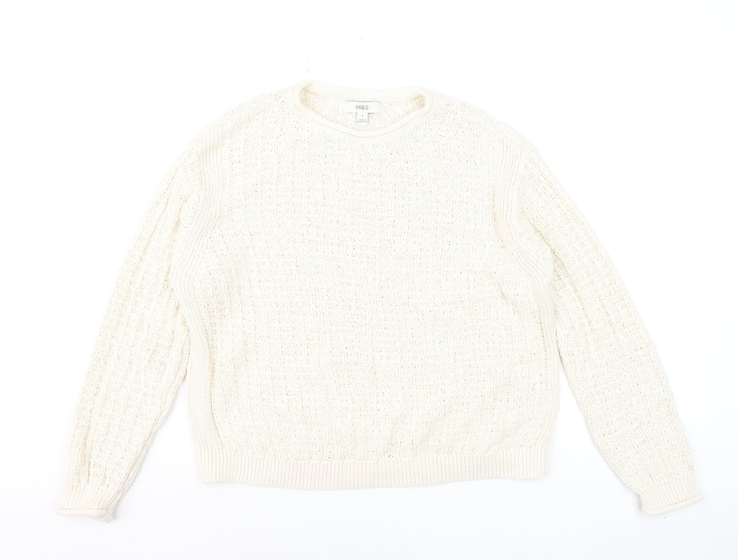 Marks and Spencer Women’s Ivory Cotton Blend Cable Knit Jumper M