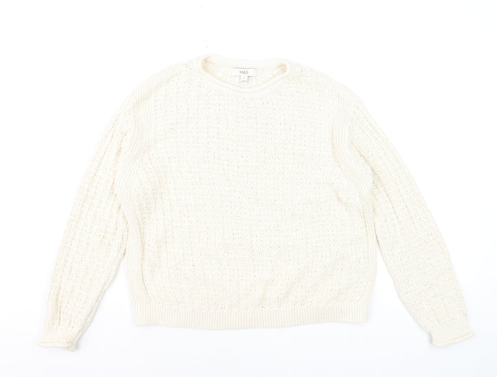 Marks and Spencer Women’s Ivory Cotton Blend Cable Knit Jumper M